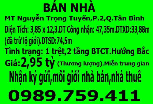 Cần bán nhà MT Nguyễn Trọng Tuyển,P.2,Q.Tân Bình giá: 2,95 tỷ